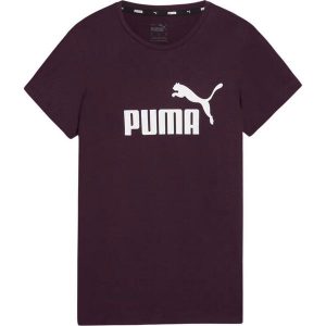Koszulka sportowa damska Puma ESS Logo Tee. Fioletowe koszulki sportowe Puma, bez wzorów, bez ramiączek. Za 75,00 zł.