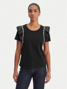 Fracomina Bluzka FR26ST3039J40001 Czarny Regular Fit. Czarne bluzki Fracomina, xs, bez wzorów, z bawełny, bez kołnierzyka, bez ramiączek. Za 329,99 zł.