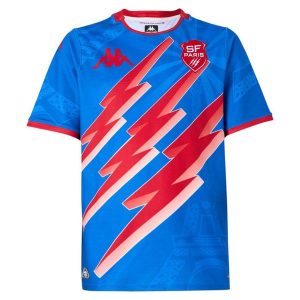 Koszulka wyjazdowa Stade Français 2025/26. Czerwone bluzki Kappa, bez wzorów, sportowe, bez kołnierzyka, bez ramiączek. Za 368,50 zł.