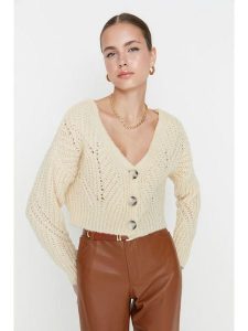 Trendyol Kardigan w kolorze żółtym rozmiar: S. Żółte kardigany Trendyol, s, bez wzorów, ze splotem, bez ramiączek. Za 70,90 zł.