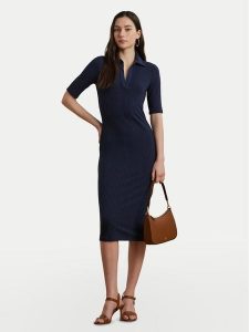 LAUREN RALPH LAUREN Sukienka dzianinowa 200973609001 Granatowy Slim Fit. Niebieskie sukienki Lauren Ralph Lauren, xl, bez wzorów, z dzianiny, bez kołnierzyka, bez ramiączek. Za 679,99 zł.