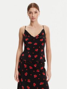 Bardot Top 59752TB2 Czarny Slim Fit. Czarne topy Bardot, bez wzorów, z wiskozy, bez kołnierzyka, bez ramiączek. Za 179,99 zł.