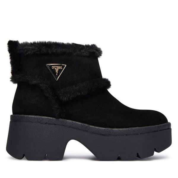 Botki Guess. Czarne botki Guess, z aplikacjami, bez obcasa, na słupku, bez zapięcia. Za 459,99 zł.