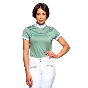 Damska koszulka polo na zawody Flags&Cup Isla. Zielone bluzki FLAGS&CUP, bez wzorów, sportowe, bez kołnierzyka, bez ramiączek. Za 237,50 zł.