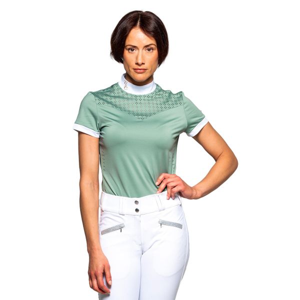 Damska koszulka polo na zawody Flags&Cup Isla. Zielone bluzki FLAGS&CUP, bez wzorów, sportowe, bez kołnierzyka, bez ramiączek. Za 245,00 zł.