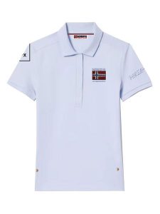 Geographical Norway Koszulka polo w kolorze błękitnym rozmiar: S. Niebieskie bluzki Geographical Norway, s, bez wzorów, z bawełny, bez kołnierzyka, bez ramiączek. Za 79,45 zł.