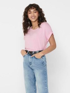 ONLY Koszulka w kolorze jasnoróżowym rozmiar: XL. Różowe bluzki ONLY, xl, bez wzorów, bez kołnierzyka, bez ramiączek. Za 43,99 zł.