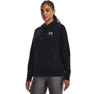 Damska polarowa bluza z kapturem Under Armour Essential w kolorze czarnym. Białe bluzy Under Armour, m, bez wzorów, z bawełny, z kapturem. Za 350,99 zł.