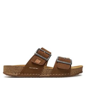 Klapki Josef Seibel. Brązowe klapki Josef Seibel, bez wzorów, bez obcasa. Za 249,99 zł.