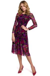 Rozkloszowana Zwiewna Sukienka w Kwiaty - Model 2. Czarne sukienki MOE, l, bez wzorów, z materiału, wizytowe, bez kołnierzyka, bez ramiączek, rozkloszowane. Za 309,90 zł.