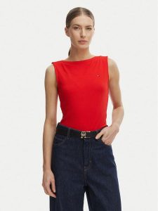 Tommy Hilfiger Top WW0WW47807 Pomarańczowy Slim Fit. Brązowe topy TOMMY HILFIGER, xl, bez wzorów, z wiskozy, bez kołnierzyka, bez ramiączek. Za 160,99 zł.