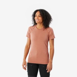 Koszulka damska trekkingowa z krótkim rękawem Forclaz MT900 merino seamless. Brązowe bluzki SIMOND, m, bez wzorów, z elastanu, sportowe, bez kołnierzyka, bez ramiączek. Za 219,99 zł.