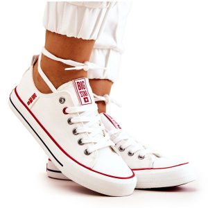 Damskie Trampki Big Star JJ274123 Białe. Białe trampki bez wzorów, z materiału, bez zapięcia. Za 180,71 zł.