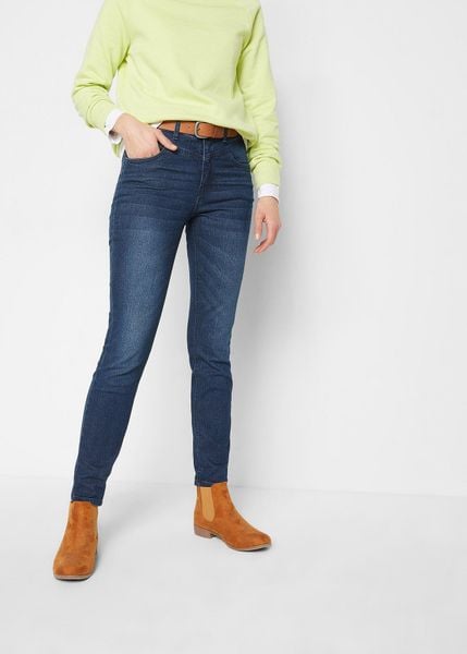 Jeansy ze stretchem, skinny, high waist, cropped. Niebieskie jeansy bonprix, bez wzorów, z jeansu, z podwyższonym stanem. Za 124,99 zł.
