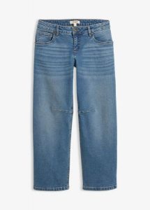 Jeansy o kroju barrel, mid waist. Niebieskie jeansy bonprix, bez wzorów, z jeansu. Za 144,99 zł.