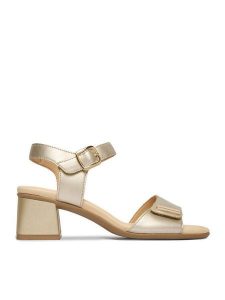 Remonte Sandały CEO-D1K54-90 Złoty. Żółte sandały Remonte, bez wzorów, ze skóry, bez obcasa, na słupku, bez zapięcia. Za 379,99 zł.