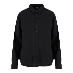 Oversize koszula z mieszanki lnu dla kobiet Urban Classics. Czarne koszule Urban Classics, bez wzorów, bez kołnierzyka, bez ramiączek. Za 206,00 zł.
