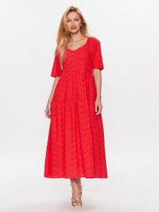 YAS Sukienka codzienna 26029550 Różowy Loose Fit. Czerwone kombinezony YAS, xs, bez wzorów, z bawełny, bez kołnierzyka, bez ramiączek. Za 279,99 zł.