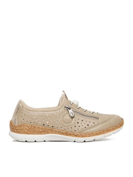 Rieker Półbuty CEO-N42P6-62 Beżowy. Brązowe półbuty Rieker, bez wzorów, z materiału, bez obcasa, na płaskiej podeszwie, bez zapięcia. Za 369,99 zł.