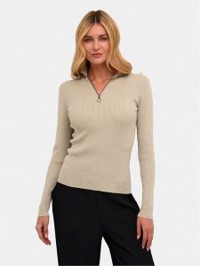 Kaffe Sweter Ellie 10508348 Beżowy Slim Fit. Brązowe swetry klasyczne Kaffe, xl, z wiskozy, bez kołnierzyka. Za 259,99 zł.