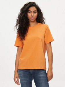 Pieces T-Shirt Ria 17086970 Pomarańczowy Regular Fit. Brązowe t-shirty Pieces, xs, bez wzorów, z bawełny, bez kołnierzyka, bez ramiączek. Za 79,99 zł.