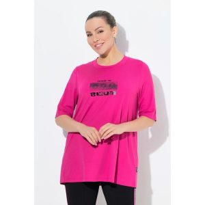 Damskie Długa bluzka funkcyjna krój trapezowy okrągły dekolt rękaw 1/2. Czerwone koszulki sportowe Ulla Popken, bez wzorów, z elastanu, bez ramiączek. Za 199,99 zł.