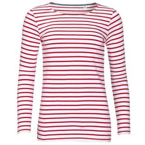 Damska Koszulka Z Długim Rękawem W Morskie Paski. Białe bluzki SOL'S, s, bez wzorów, sportowe, bez kołnierzyka, bez ramiączek. Za 105,99 zł.