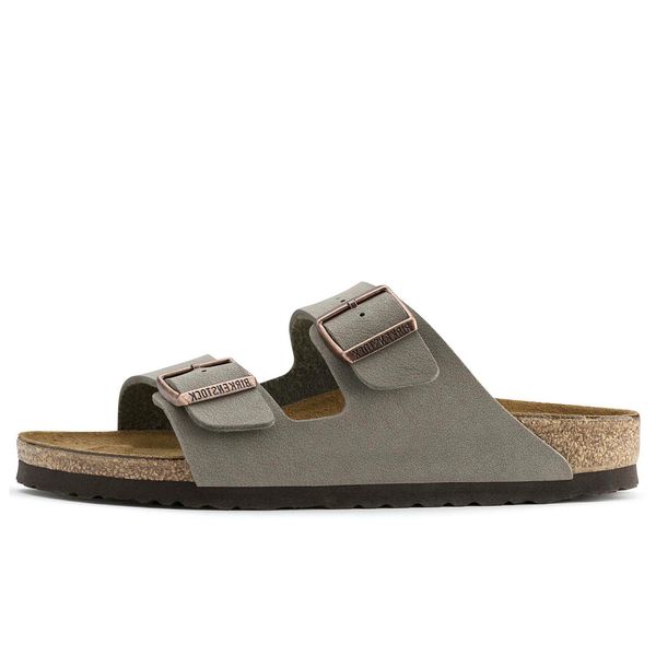 Klapki Birkenstock Arizona Szare Dorosłych. Szare klapki Birkenstock, bez wzorów, z materiału, bez obcasa. Za 339,00 zł.