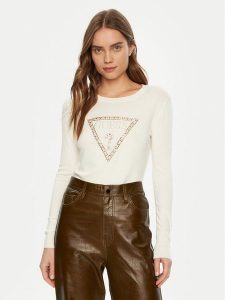 Guess Bluzka W5RR39 Z2NQ2 Biały Regular Fit. Białe bluzki Guess, m, z aplikacjami, z wiskozy, bez kołnierzyka, bez ramiączek. Za 209,99 zł.