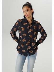 Aniston Bluzka w kolorze czarno-brązowym rozmiar: 40. Czarne bluzki Aniston, bez wzorów, bez kołnierzyka, bez ramiączek. Za 65,23 zł.