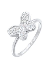 Elli Damski symbol Motyla mieniący się cyrkoniami w srebrze próby 925 Sterling Silver Pierścionki 1 ct. Szare pierścionki Elli, z cyrkonią, srebrne. Za 203,99 zł.