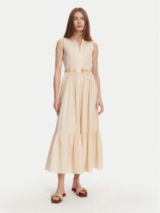 TWINSET Sukienka codzienna 251TT2101 Beżowy Regular Fit. Brązowe sukienki Twinset, na co dzień, bez wzorów, z bawełny, bez kołnierzyka, bez ramiączek, proste. Za 649,00 zł.