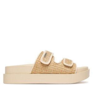 Klapki DKNY. Brązowe klapki DKNY, bez wzorów, bez obcasa. Za 455,99 zł.