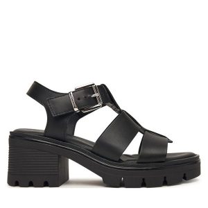 Sandały Tamaris. Czarne sandały Tamaris, bez wzorów, bez obcasa, na słupku, bez zapięcia. Za 369,99 zł.