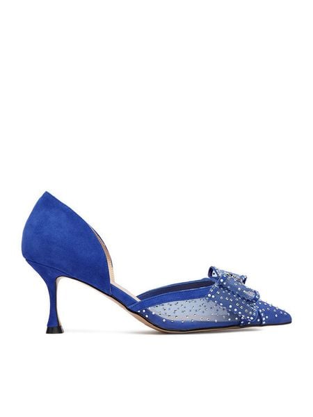 Eva Minge Szpilki EO-AVA-78096-202 Niebieski. Niebieskie szpilki Eva Minge, bez wzorów, ze skóry, bez obcasa. Za 449,99 zł.