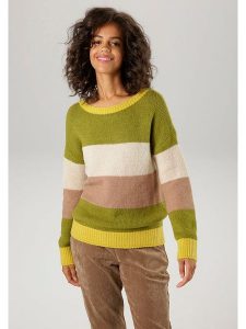 Aniston Sweter w kolorze zielono-beżowym rozmiar: 42. Brązowe swetry oversize Aniston, bez wzorów, ze splotem, bez ramiączek. Za 74,95 zł.