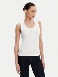 Fracomina Top FP25ST2001J40101 Biały Slim Fit. Białe topy Fracomina, l, bez wzorów, z bawełny, bez kołnierzyka, bez ramiączek. Za 99,99 zł.
