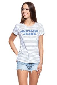 MUSTANG T SHIRT DAMSKI Alexia C Print 1009881 11812. Białe t-shirty Mustang, s, z aplikacjami, bez kołnierzyka, bez ramiączek. W wyprzedaży za 39,99 zł.
