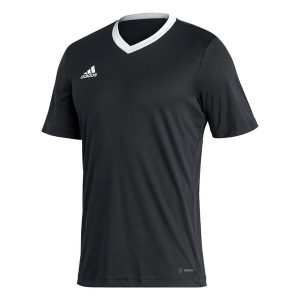 Koszulka do piłki nożnej Adidas Entrada 22. Czarne bluzki ADIDAS, l, bez wzorów, z tkaniny, sportowe, bez kołnierzyka, bez ramiączek. Za 59,99 zł.