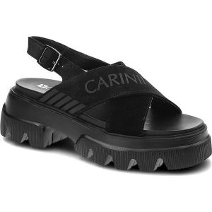 Czarne Sandały Carinii Modne Skórzane Buty Damskie. Czarne sandały Carinii, z aplikacjami, bez obcasa, na platformie, bez zapięcia. Za 299,00 zł.