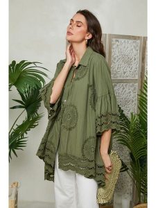 Lin Passion Koszula w kolorze khaki rozmiar: 38/40. Brązowe koszule Lin Passion, bez wzorów, z bawełny, bez kołnierzyka, bez ramiączek. Za 173,99 zł.