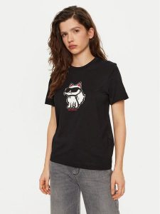 KARL LAGERFELD T-Shirt A1W17128 Czarny Regular Fit. Czarne t-shirty KARL LAGERFELD, xs, bez wzorów, z bawełny, bez kołnierzyka, bez ramiączek. Za 219,99 zł.