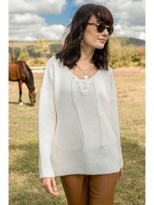 Milan Kiss Sweter w kolorze kremowym rozmiar: L. Brązowe długie swetry Milan Kiss, l, z wełny, bez kołnierzyka. Za 125,85 zł.