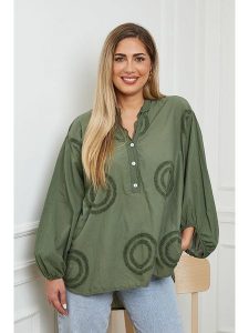 Plus Size Company Bluzka "Erjie" w kolorze khaki rozmiar: 38. Brązowe bluzki Plus Size Company, plus size, bez wzorów, z bawełny, klasyczne, bez kołnierzyka, plus size, bez ramiączek. Za 97,28 zł.