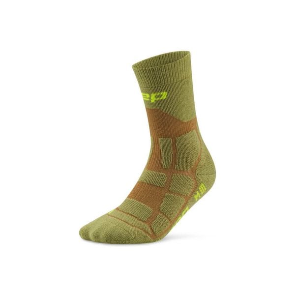 Damskie skarpety hikingowe kompresyjne do połowy łydki z maksymalną amortyzacją. Zielone skarpetki CEP, bez wzorów. Za 114,00 zł.