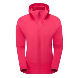 Kurtka softshellowa damska Rab Borealis Hoody z kapturem. Czerwone kurtki RAB, bez wzorów, z softshellu, z kapturem. Za 399,65 zł.