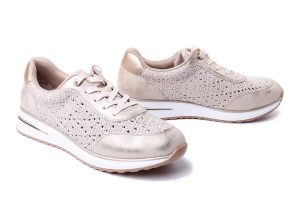 RIEKER REMONTE D1G04-60 beige combination, półbuty damskie. Brązowe półbuty Rieker Remonte, bez wzorów, bez obcasa, bez zapięcia. Za 369,90 zł.