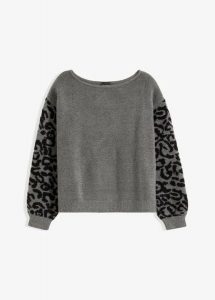 Sweter. Szare długie swetry bonprix, bez kołnierzyka. Za 129,99 zł.