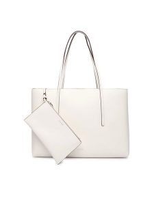 Calvin Klein Torebka Foil Logo Tote W/Pouch LV04F3274G Biały. Białe shopper bag Calvin Klein, bez wzorów, ze skóry, bez dodatków. Za 649,99 zł.