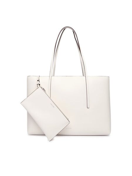Calvin Klein Torebka Foil Logo Tote W/Pouch LV04F3274G Biały. Białe shopper bag Calvin Klein, bez wzorów, ze skóry, bez dodatków. Za 649,99 zł.